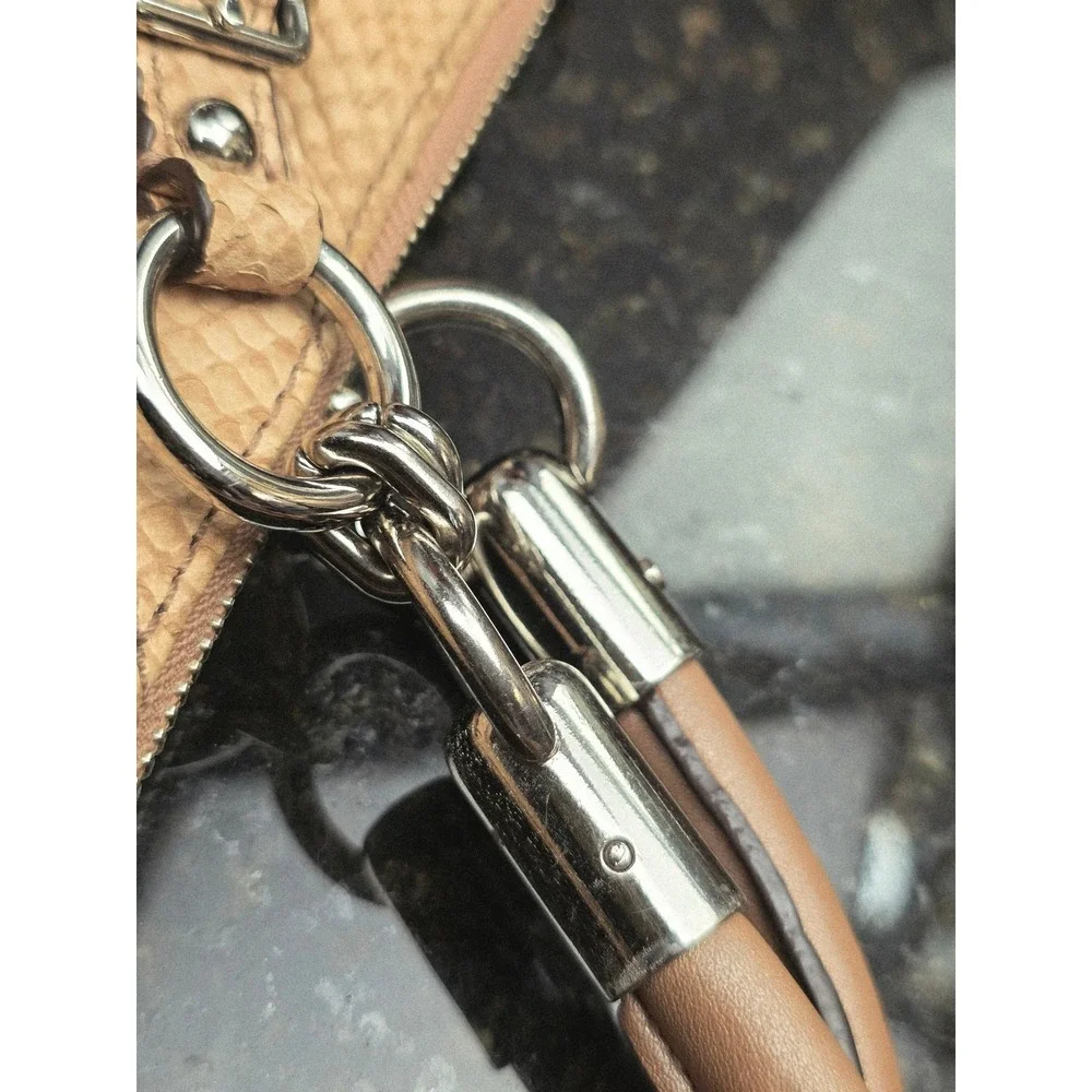 Coach Madison Sophia Satchel M Tan Python Embossed Leather Silver Chain Luxury